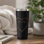 Minimal Gold Heart Outline Tumbler - Lifestyle Cozy Setting | Our Phoenix Rise