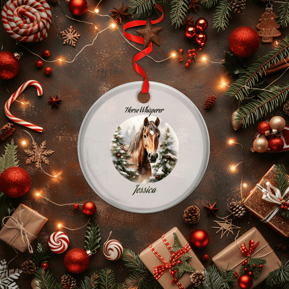 Personalized Round Christmas Glass Ornament with Gift Box