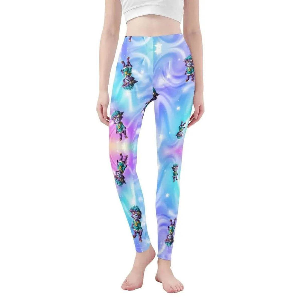 Cute Monster Print Leggings Blue Purple Pink XS-3XL