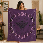 Purple Moon Phase Tapestry - Human Scale Reference Lifestyle Mockup | Our Phoenix Rise