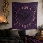 Purple Moon Phase Tapestry - Reading Nook Aesthetic Lifestyle Mockup | Our Phoenix Rise