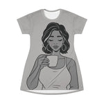 Black Woman Coffee T-Shirt Dress - Front Illustrated Design - Detail 9 | Our Phoenix Rise