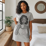 Black Woman Coffee T-Shirt Dress - Lifestyle Model Back View | Our Phoenix Rise