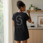 Black Woman Coffee T-Shirt Dress - Lifestyle Model Walking | Our Phoenix Rise