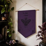 Moth & Moon Pennant Banner — Gothic Botanical Wall Flag - lifestyle lifestyle mockup | Our Phoenix Rise
