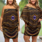 Mystic Gem Off Shoulder Dress - side profile, elegant off shoulder style | Our Phoenix Rise