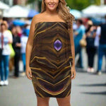 Mystic Gem Off Shoulder Dress - close up of abstract pattern, purple gem detail | Our Phoenix Rise