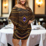 Mystic Gem Off Shoulder Dress - front pose, unique abstract pattern | Our Phoenix Rise