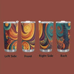 Colorful Abstract Insulated Travel Tumbler - Left front right back views | Our Phoenix Rise