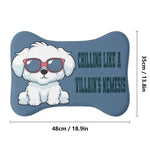 Funny Dog Food Mat - angled view of bone shaped pet mat with illustration | Our Phoenix Rise