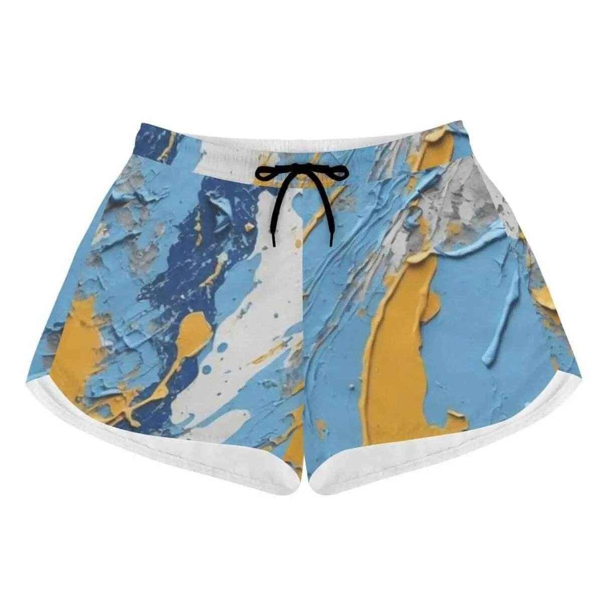 Paint Splatter Athletic Shorts Blue Yellow White XS-4XL