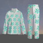 Teal Floral Notch Collar Pajama Set - Blue Flower Print Front View | Our Phoenix Rise