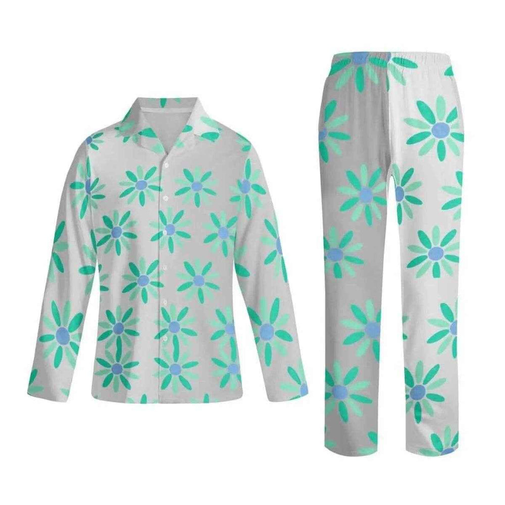 Teal Floral Notch Collar Pajama Set XS-4XL Teal XS-4XL