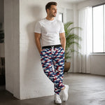 Red White Blue Houndstooth Joggers - Model Standing Outdoors | Our Phoenix Rise
