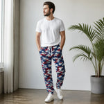 Red White Blue Houndstooth Joggers - Model Close Up Leg Detail | Our Phoenix Rise