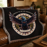 Patriotic Eagle Woven Blanket - lifestyle mockup living room | Our Phoenix Rise
