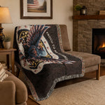 Patriotic Eagle Woven Blanket - lifestyle mockup bedroom setting | Our Phoenix Rise