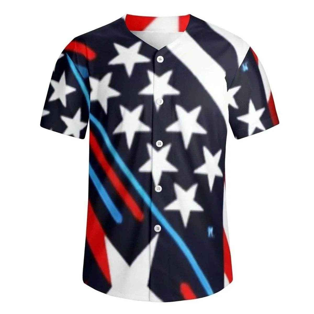 Mens Patriotic Baseball Jersey Blue S-4XL