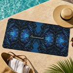 Personalized Blue Geometric Beach Towel - Outdoor Lifestyle View | Our Phoenix Rise