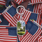 Personalized Dog Tag Keychain - Puppy Power design, surrounded by American flags | Our Phoenix Rise