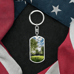 Personalized Dog Tag Keychain - back view showing custom address and phone engraving | Our Phoenix Rise