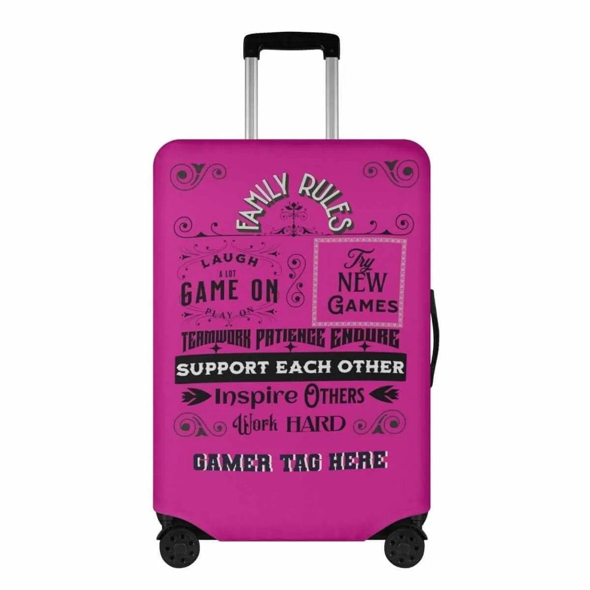Pink Gamer Family Rules Luggage Cover S-XL