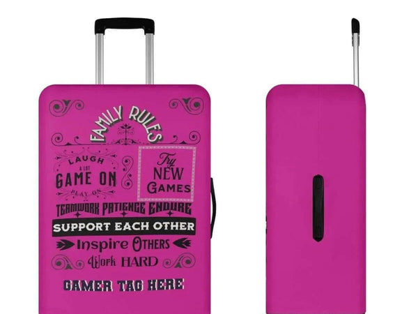 Pink Gamer Luggage Cover | Family Rules Travel Protector - Iron Phoenix GHG