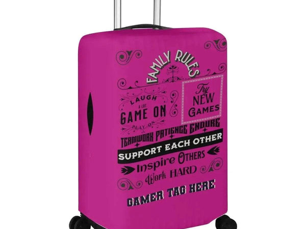 Pink Gamer Luggage Cover | Family Rules Travel Protector - Iron Phoenix GHG