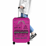 Pink Gamer Family Rules Luggage Cover - Worn by Traveler | Our Phoenix Rise