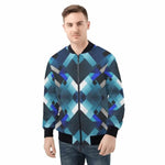 Gaming Bomber Jacket Pixel Print - Teal Blue Geometric Pattern Detail | Our Phoenix Rise