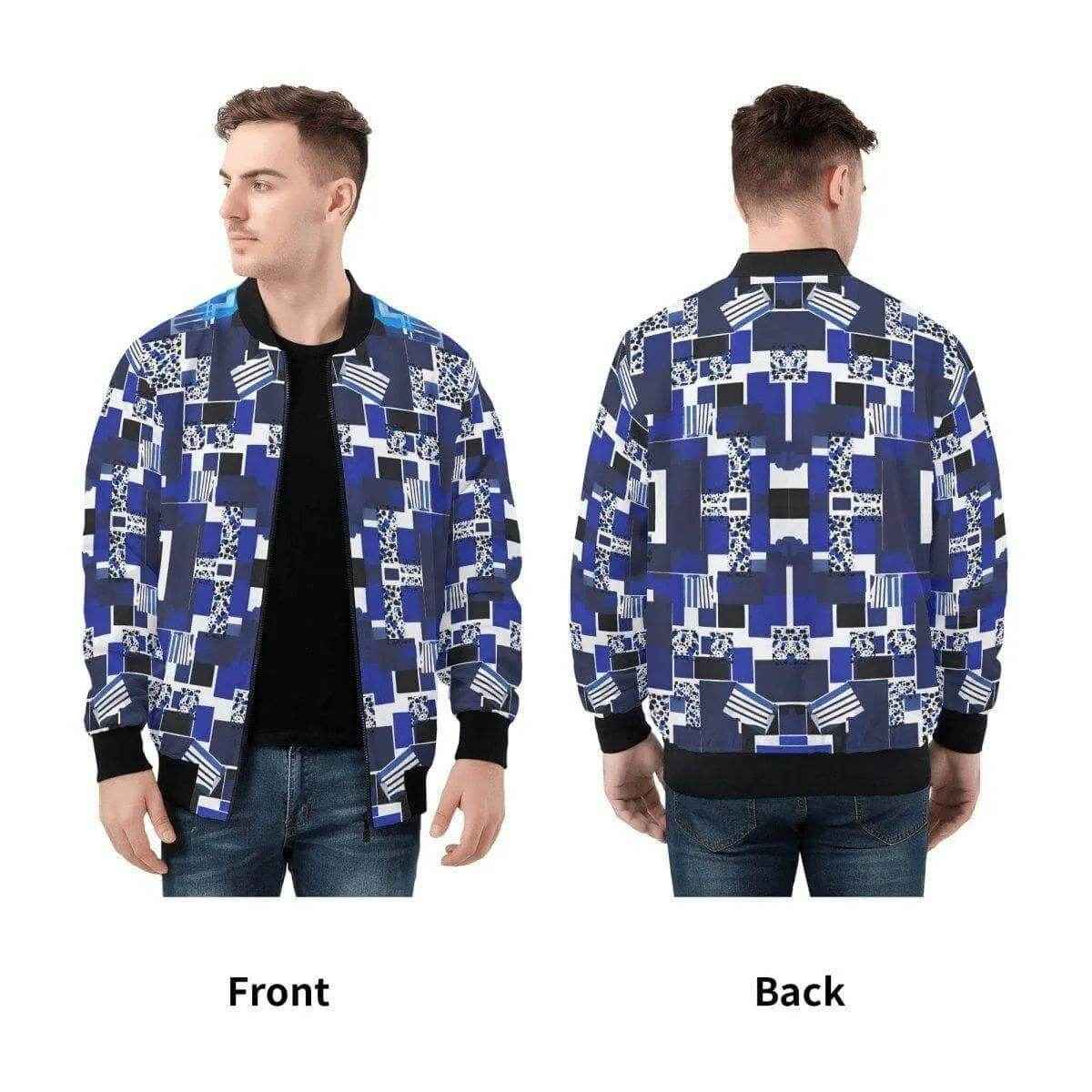 Pixel Print Gaming Bomber Jacket Blue Purple Teal S-4XL