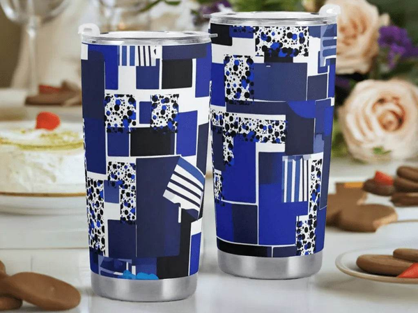 "Blue Matrix" Geometric Travel Mug | Iron Phoenix GHG - Iron Phoenix GHG