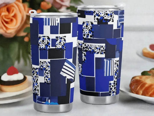 "Blue Matrix" Geometric Travel Mug | Iron Phoenix GHG - Iron Phoenix GHG