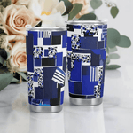 Geometric Travel Mug - Blue Matrix Design Front View | Our Phoenix Rise