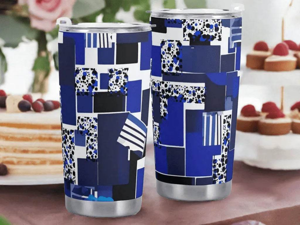 "Blue Matrix" Geometric Travel Mug | Iron Phoenix GHG - Iron Phoenix GHG