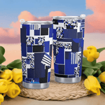 Geometric Travel Mug - Blue Matrix Design Full Wrap Print | Our Phoenix Rise