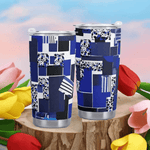 Geometric Travel Mug - Blue Matrix Design Top Down View | Our Phoenix Rise