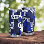 Geometric Travel Mug - Blue Matrix Design With Steam | Our Phoenix Rise