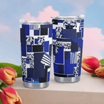 Geometric Travel Mug - Blue Matrix Design With Hand | Our Phoenix Rise