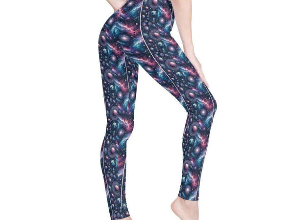 Cosmic Planets Print Leggings | Sci-Fi Yoga Gaming Tights - Iron Phoenix GHG