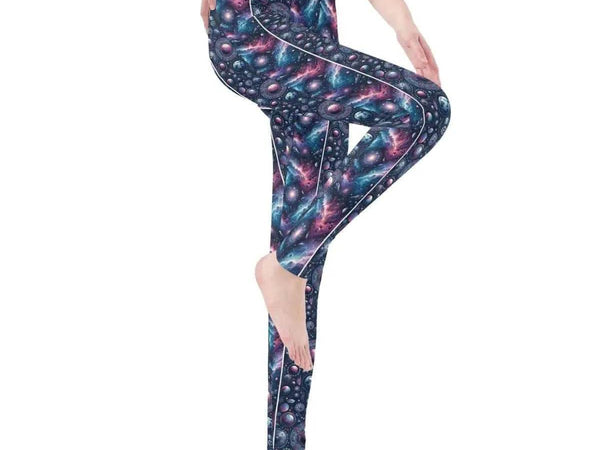 Cosmic Planets Print Leggings | Sci-Fi Yoga Gaming Tights - Iron Phoenix GHG