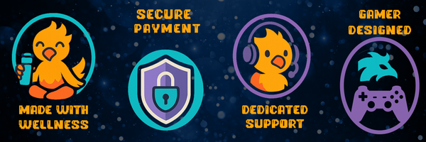Trust Badges: Gamer Designed, Wellness, Secure, Support
