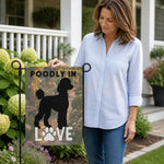 Poodle Silhouette Garden Flag - Large Banner Size Displayed on House Wall | Our Phoenix Rise