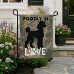 Poodle Silhouette Garden Flag - Close-up of Poodly In Love Text Detail | Our Phoenix Rise