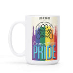 Pride Gaming Coffee Mug - full view, rainbow gaming controller design | Our Phoenix Rise