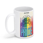 Pride Gaming Coffee Mug - left side angle, rainbow brush stroke art | Our Phoenix Rise