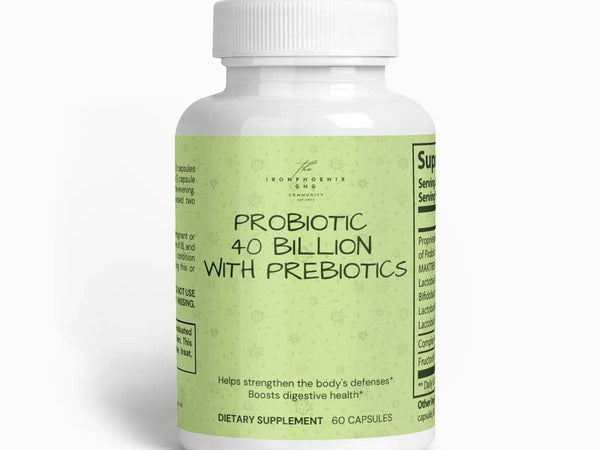 Probiotic Supplement - 40 Billion CFU, 4 Strains, Prebiotics Added - Iron Phoenix GHG