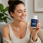 Probiotic 40 Billion with Prebiotics bottle - human hand holding in lifestyle setting | Our Phoenix Rise