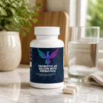 Probiotic 40 Billion with Prebiotics bottle - lifestyle mockup on wooden surface | Our Phoenix Rise