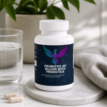 Probiotic 40 Billion with Prebiotics bottle - styled lifestyle mockup with natural elements | Our Phoenix Rise